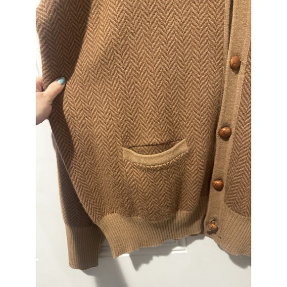 Vintage Ralph Lauren Camel Brown Herringbone Camelhair Cardigan Men's XL 80s/90s - Picture 7 of 15